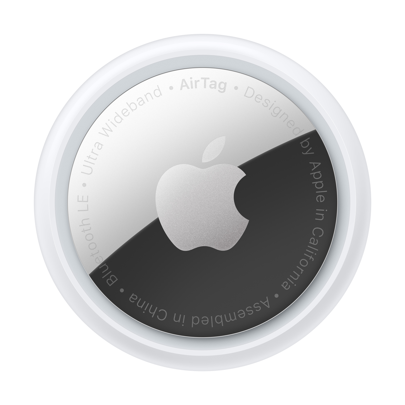 Apple AirTag (Pack 4 Unidades) AirTag branco com centro prateado e logo da Apple