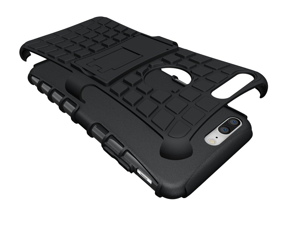 iPhone 7/8 Plus Capa Híbrida Stand Anti-Shock Capa protetora preta para smartphone com textura quadrada