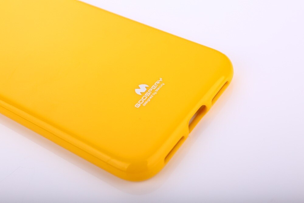 iPhone 6/6S Plus Capa Silicone Jelly Goospery Capa protetora amarela para smartphone com texto branco no centro.