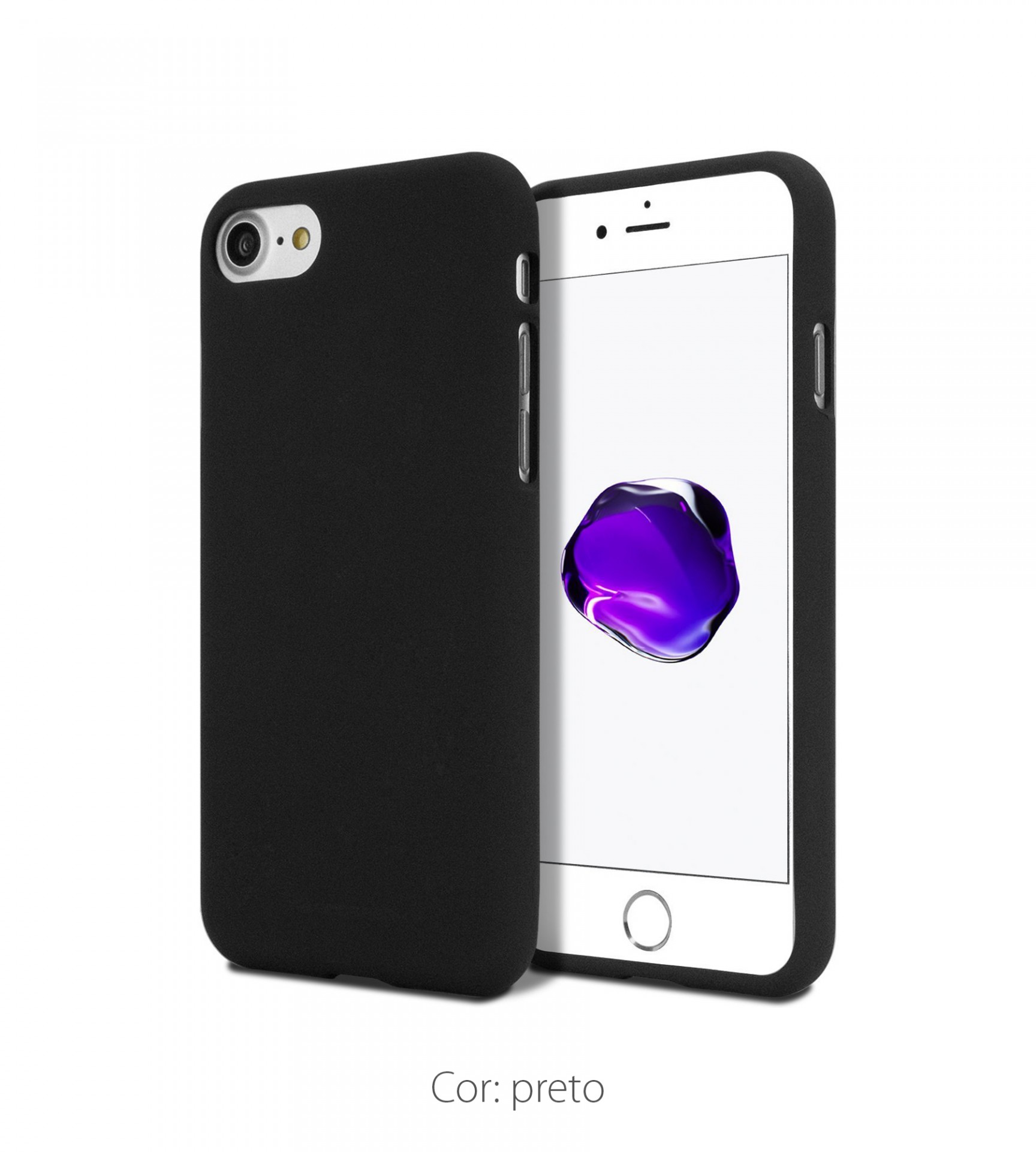 Capa Fina Silicone Soft Feeling Goospery para iPhone Smartphone com capa protetora preta fosca e ecrã ligado com elemento roxo