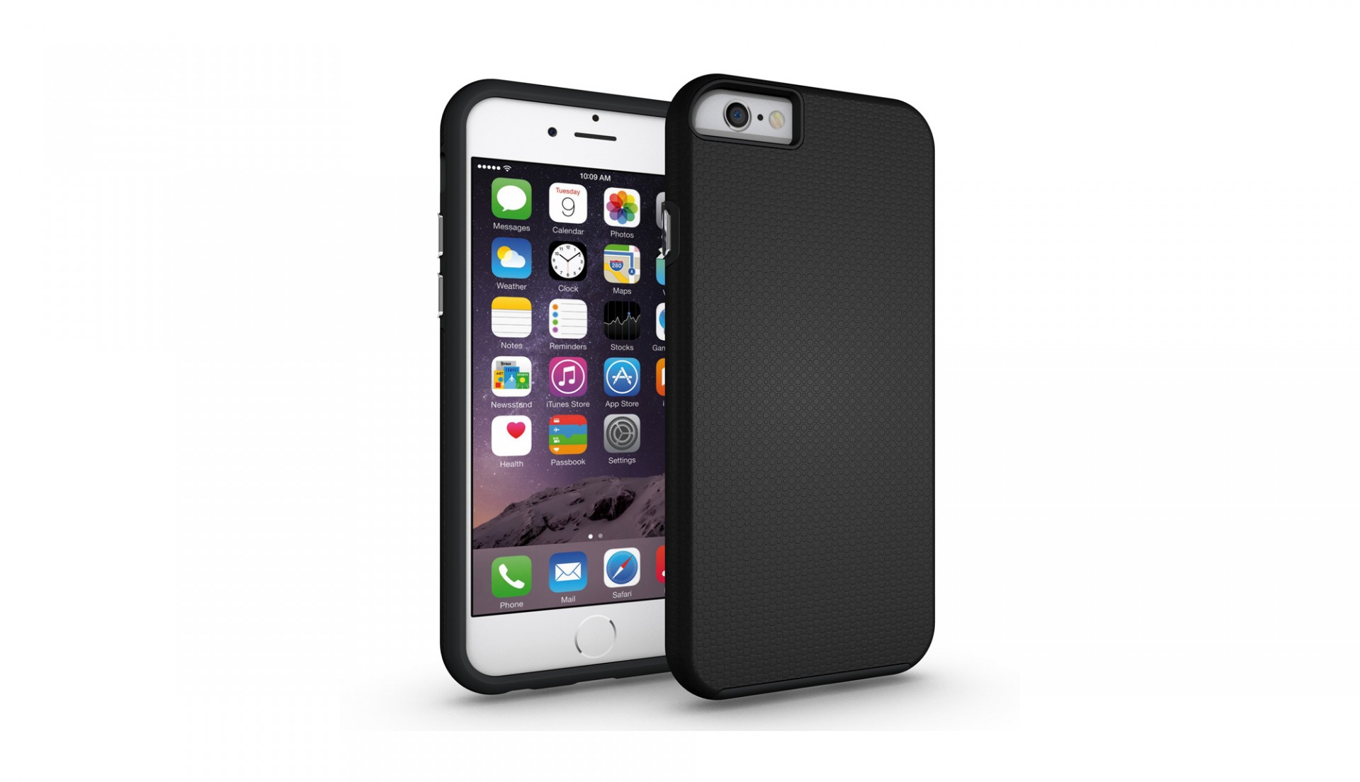 iPhone 6/6S Capa Anti-Shock Armor Rugged Capa preta texturizada para smartphone com ecrã ligado