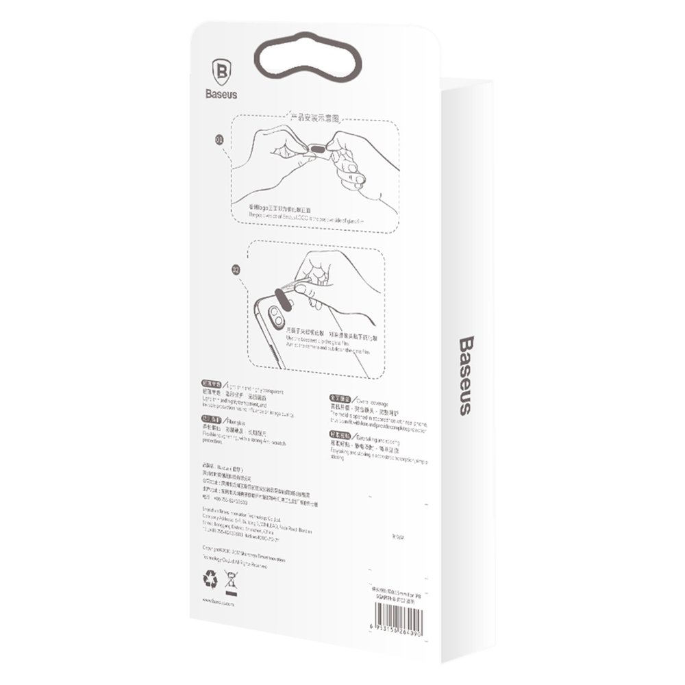(Pack 2) Películas de Protecção de Câmara Traseira Baseus em Vidro Temperado para iPhone XS Max Packagem branca da Baseus com instruções e texto em várias línguas na parte de trás