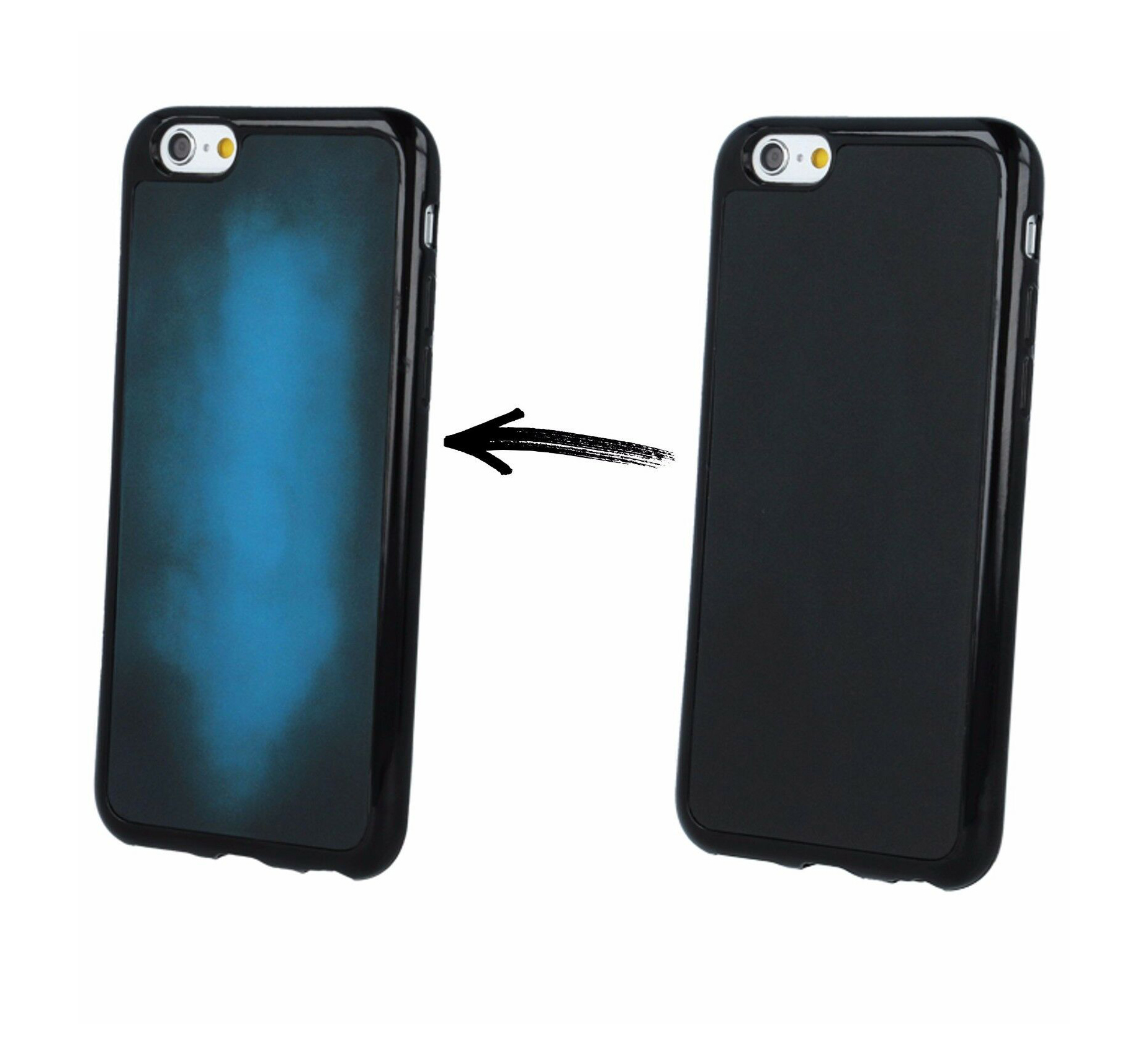 Capa Thermo Silicone para iPhone SE/8/7 Duas capas pretas para smartphone, uma com uma área azul esfumada no centro