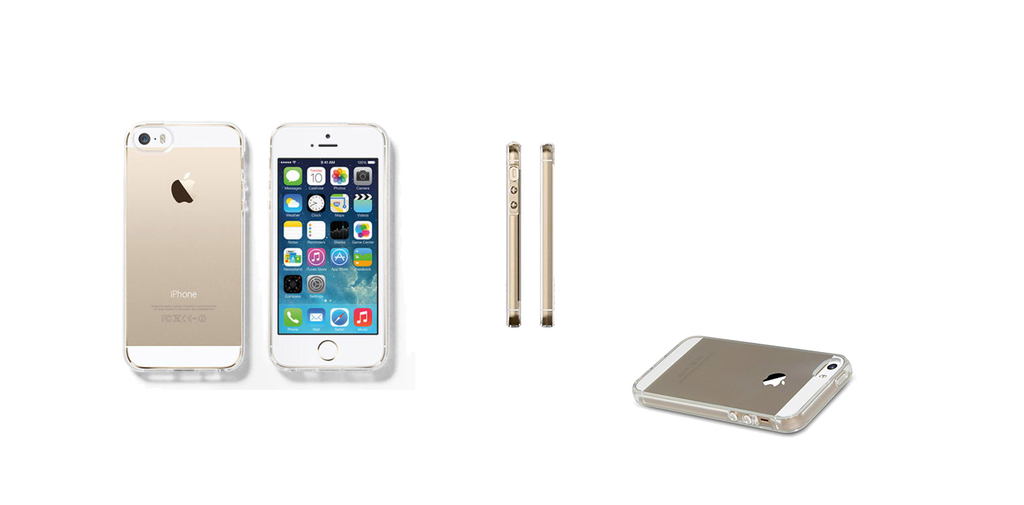 iPhone 5/5S/SE Capa Transparente Mate Silicone Smartphone iPhone 5s dourado visto de vários ângulos.