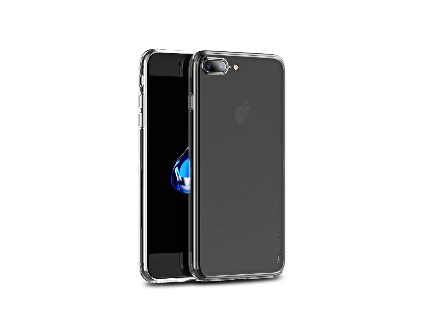 iPhone 7/8 Plus Capa Silicone iPaky Effort + Vidro Temperado Dois telemóveis pretos com capas transparentes em fundo branco