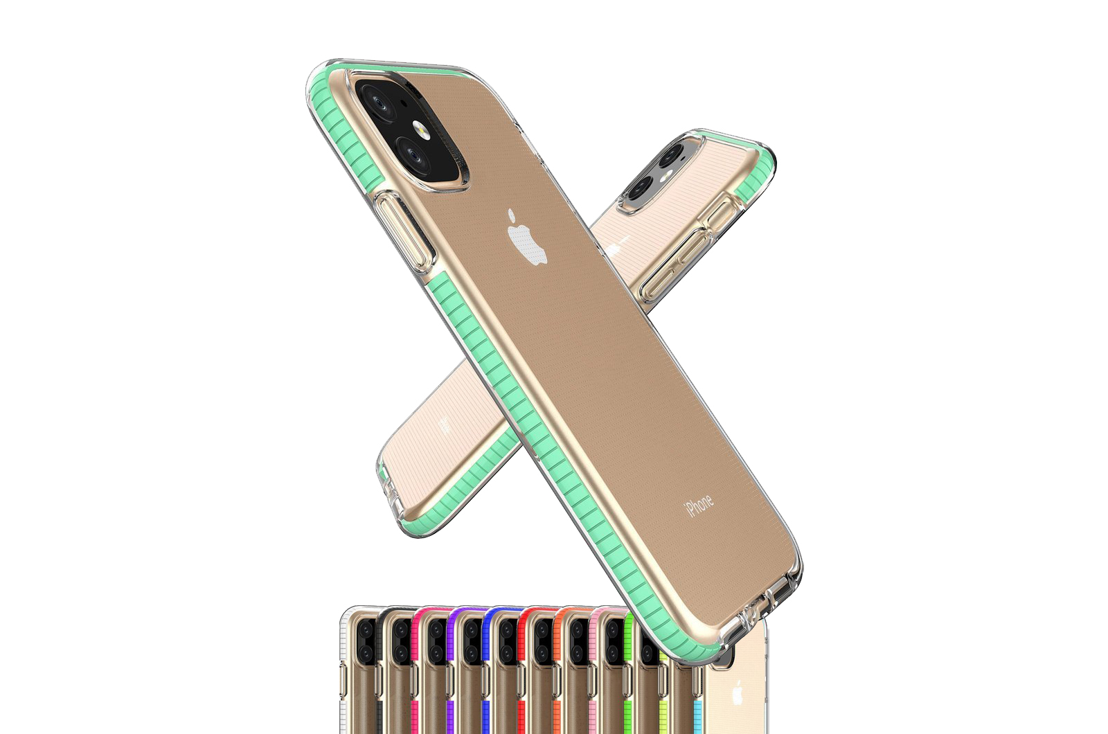 Capa Spring Fresh Silicone Híbrida para iPhone 11 Pro Capas transparentes para smartphones com bordas coloridas