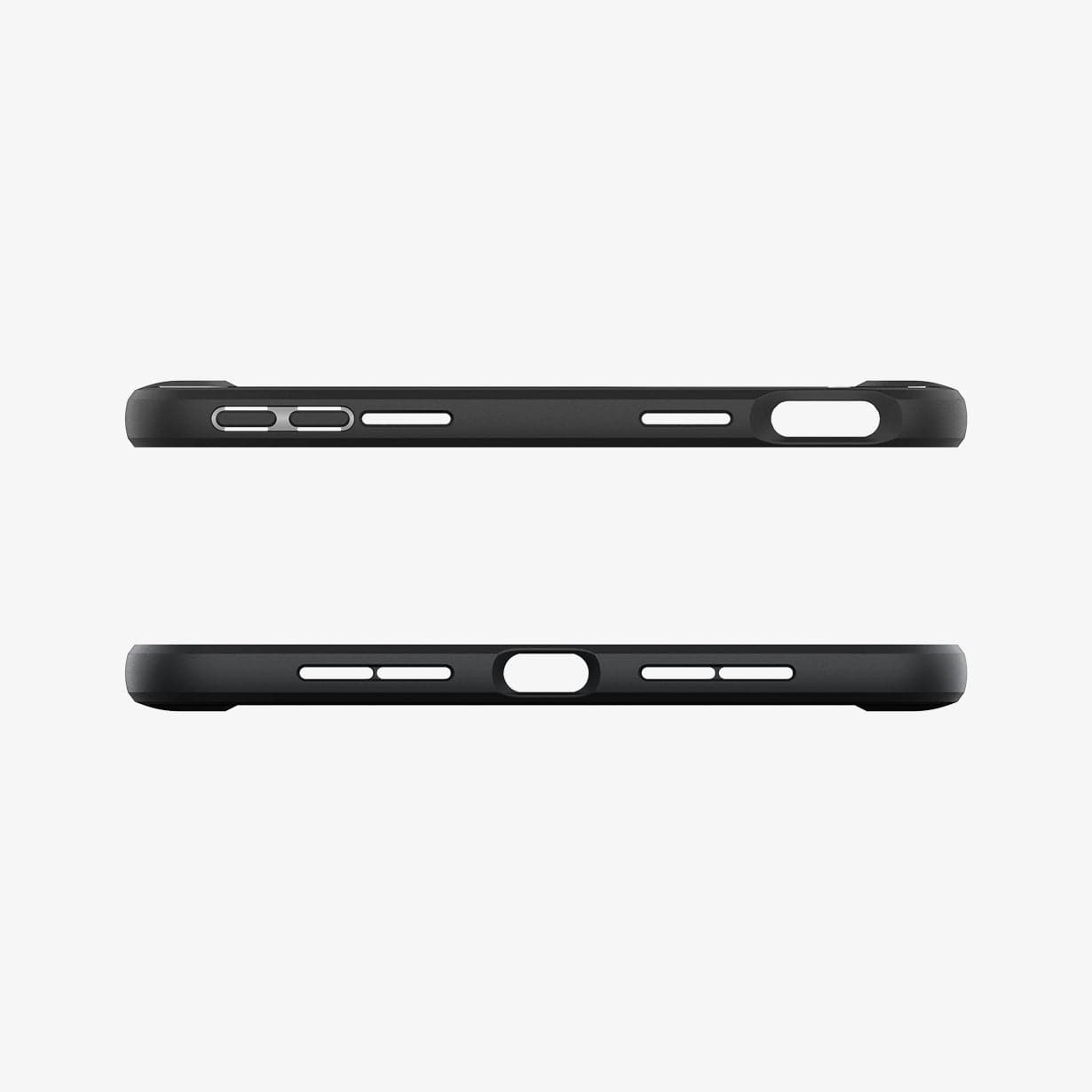 Capa Spigen Rugged Armor para iPad mini 6 (2021) Capas pretas para smartphone com cortes para botões e portas sobre fundo branco