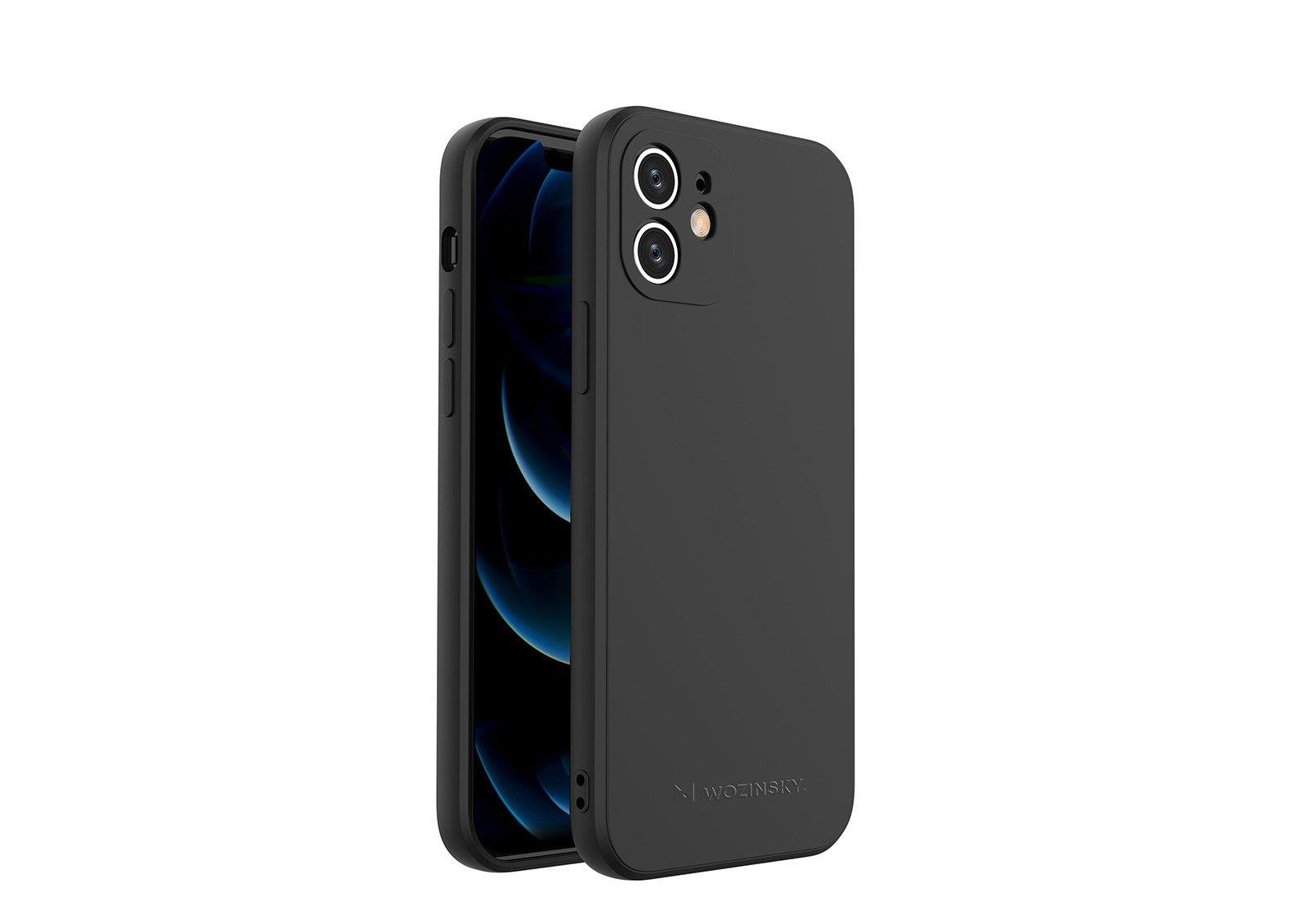 Capa Silicone Color Case Wozinsky para iPhone X/XS Smartphone preto com capa protetora preta e duas câmaras traseiras