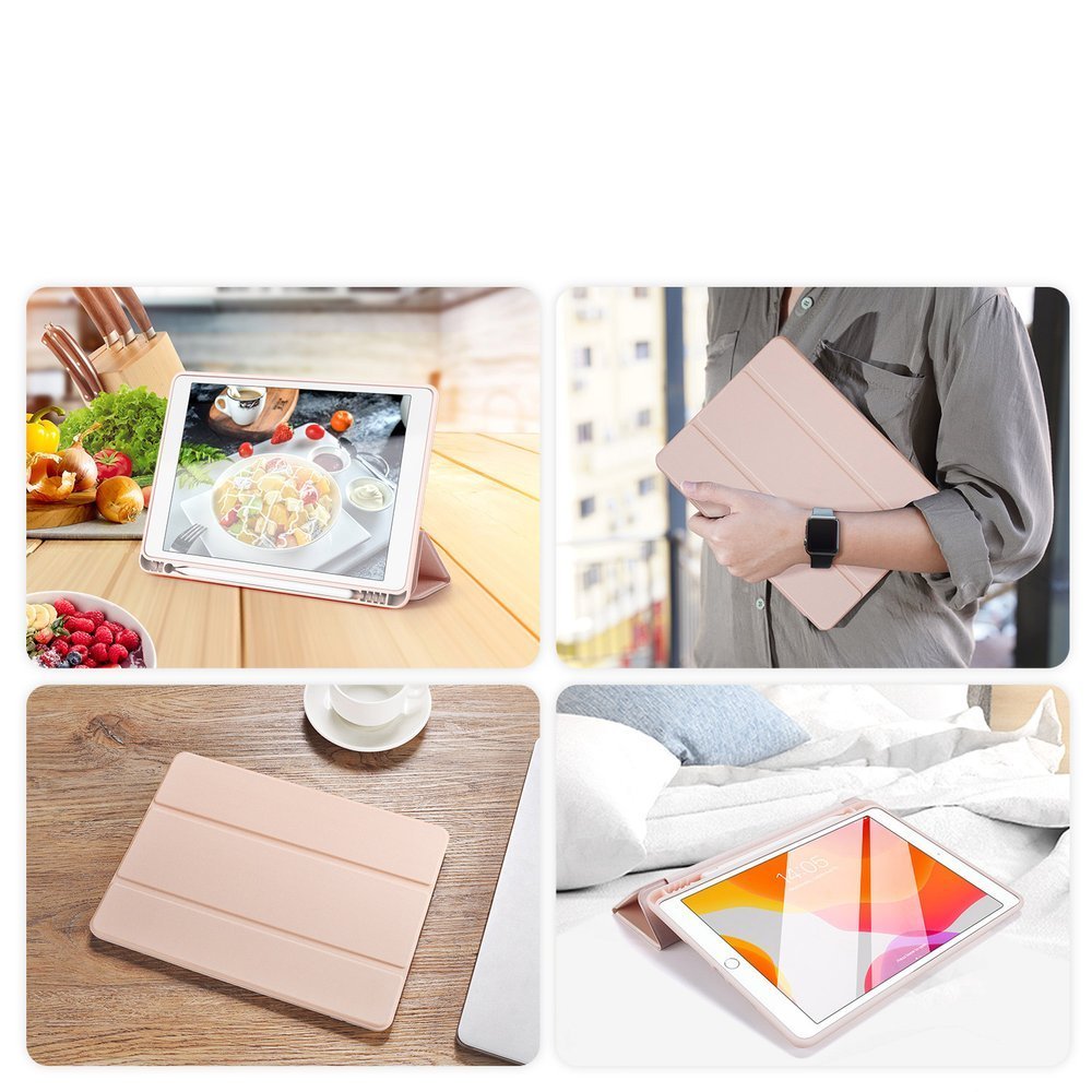 Capa Dux Ducis Osom Pencil para iPad 10.2'' - Rosa Tablet com capa rosa dobrável em vários ambientes interiores