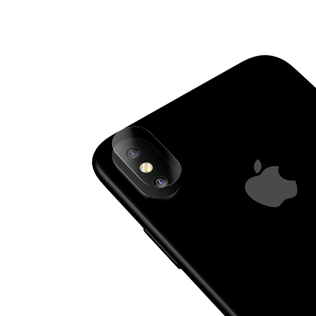 (Pack 2) Películas de Protecção de Câmara Traseira Baseus em Vidro Temperado para iPhone XS Max Smartphone preto com câmara dupla e logótipo Apple