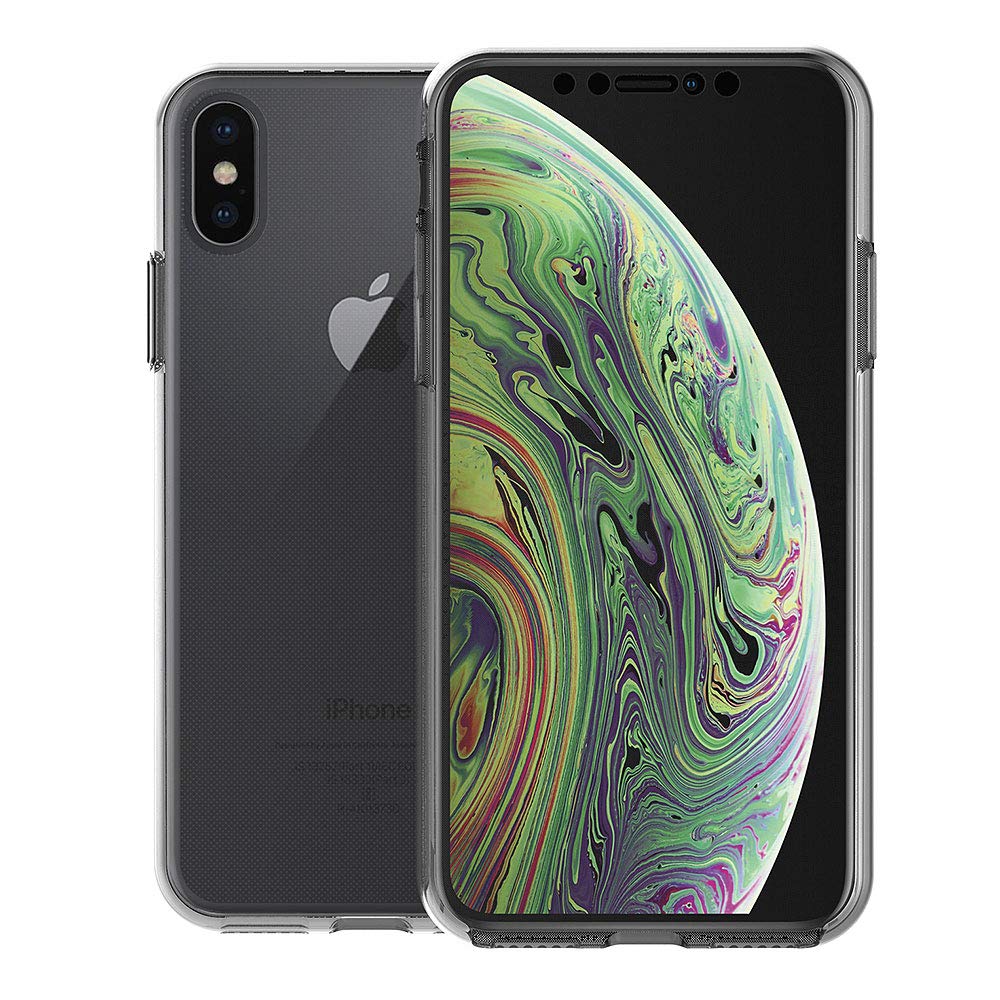 iPhone X/XS Capa 360º Silicone Transparente Smartphone Apple iPhone com capa transparente e ecrã colorido abstrato
