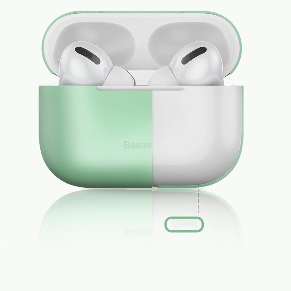 Capa Silicone Ultra Fina Baseus para AirPods Pro Estojo com auriculares AirPods Pro e capa protetora verde e branca