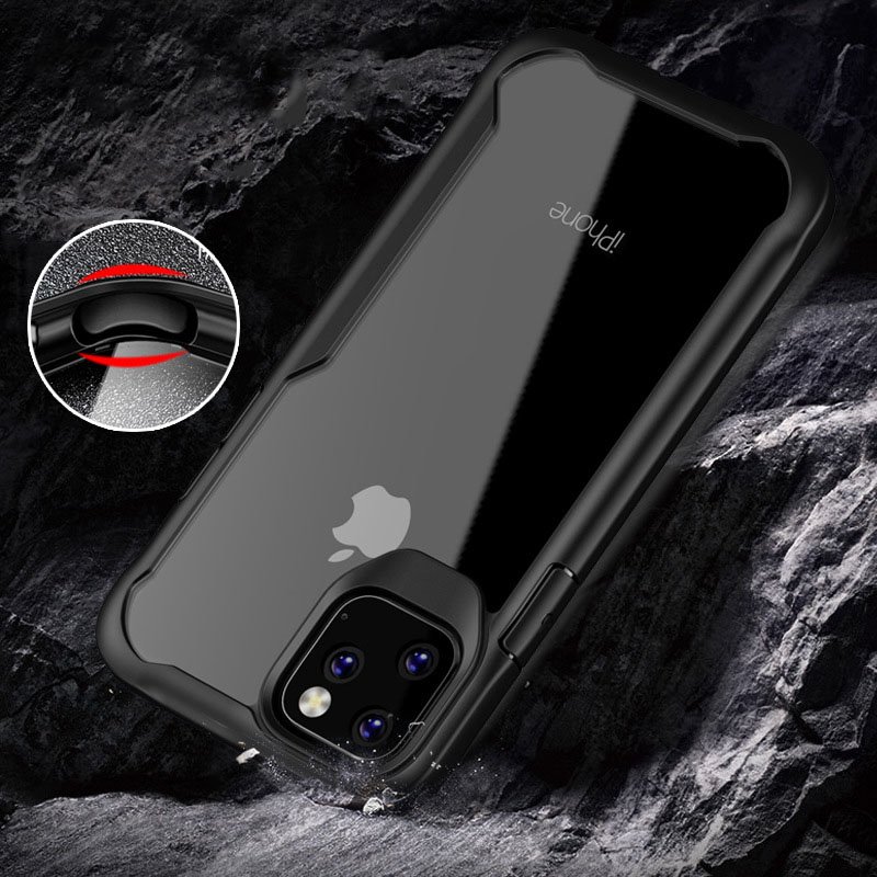 Capa Anti-Shock Proda Hart para iPhone 11 Pro Capa protetora preta translúcida para iPhone sobre pedra escura