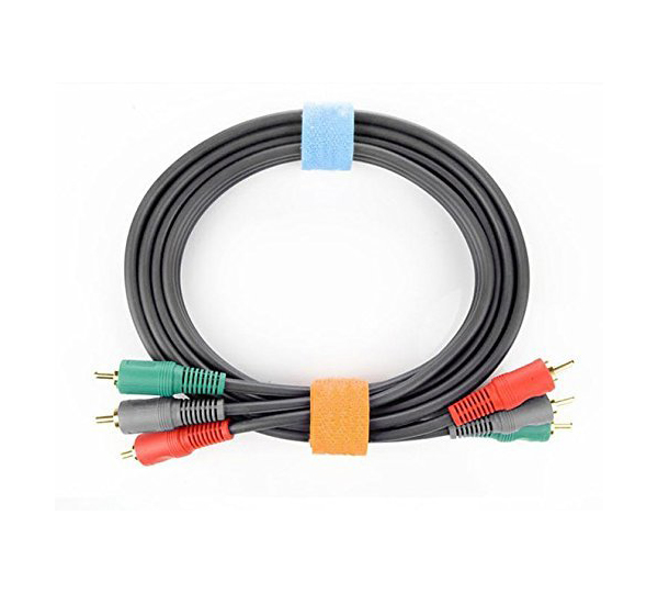 Fitas para organização de cabos Cabo de áudio e vídeo RCA preto com conectores vermelhos, verdes e azuis