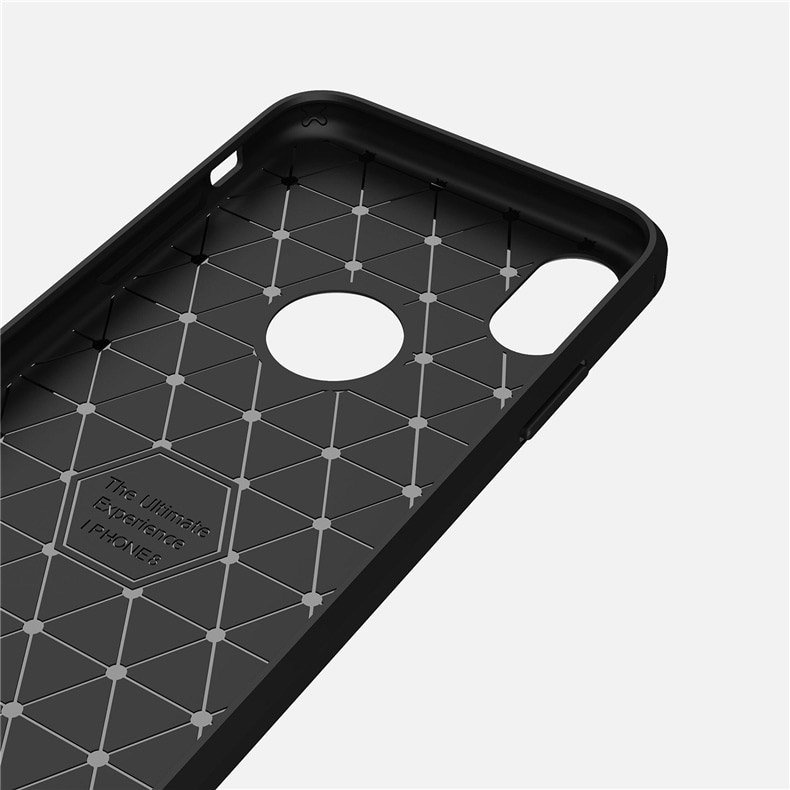 iPhone X/XS Capa Silicone Carbono Híbrida Capa protetora preta para smartphone com padrão geométrico interno e recorte circular