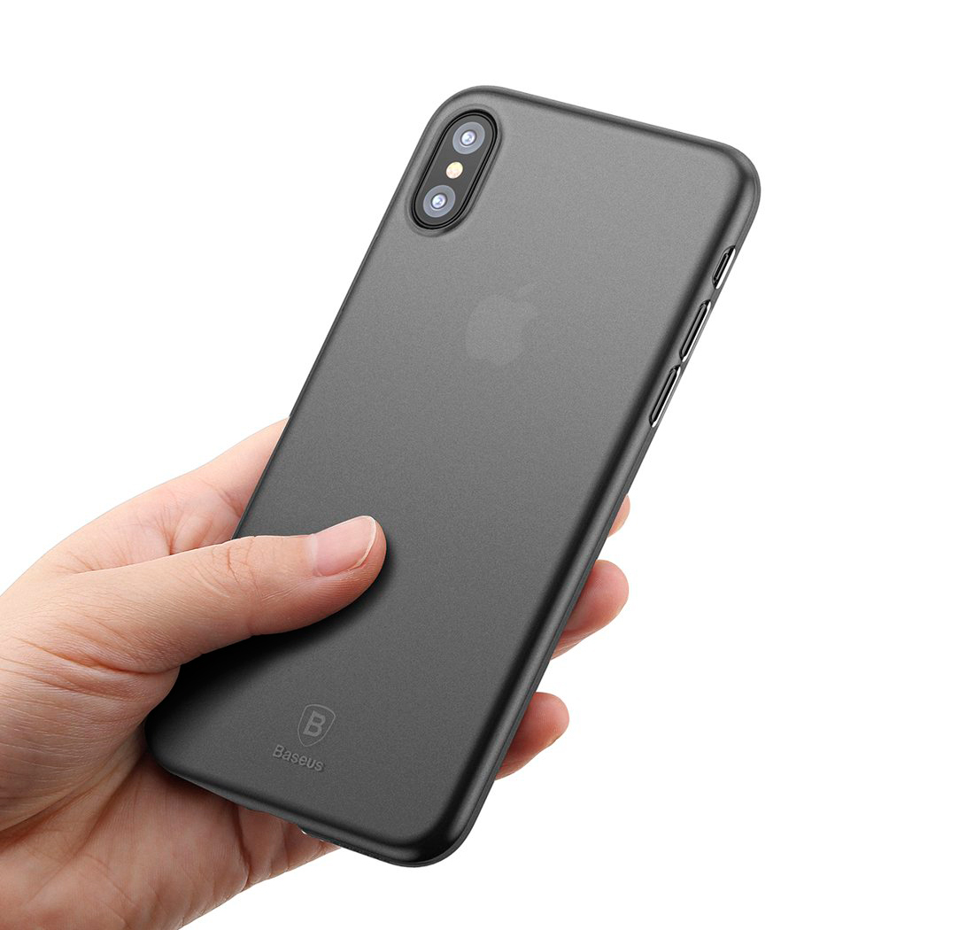 iPhone X Capa ULTRA Fina Baseus Wing Capa protetora preta fosca para smartphone com recorte duplo na câmara