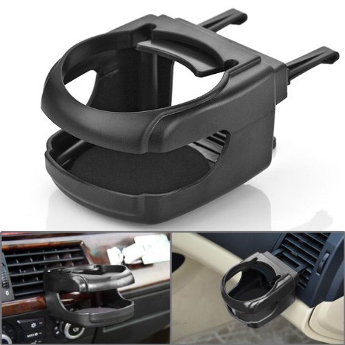 Suporte de bebidas Universal para automóvel Suporte de copos de plástico preto para carro colocado na grelha de ventilação.