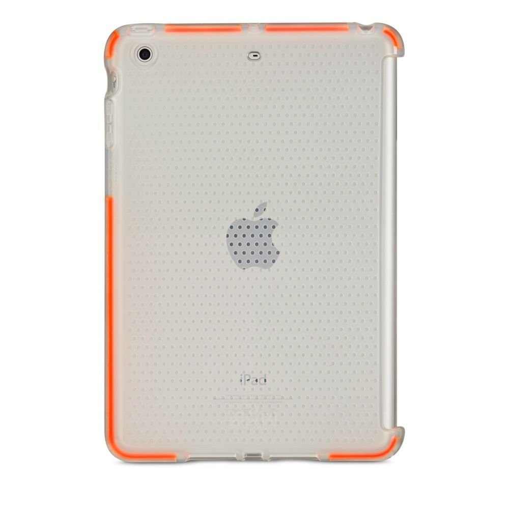Capa Tech 21 Impact Mesh Clear para iPad Capa transparente para iPad com detalhes em laranja e textura pontilhada