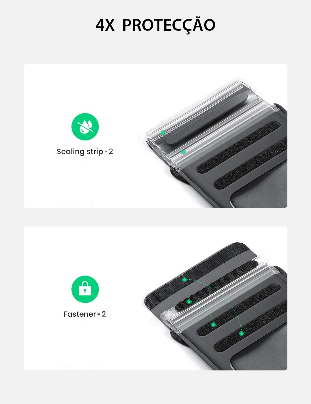 Capa/Bolsa Universal 6.6'' Impermeável Produto de proteção com fitas vedantes e fechos rápidos em preto e transparente