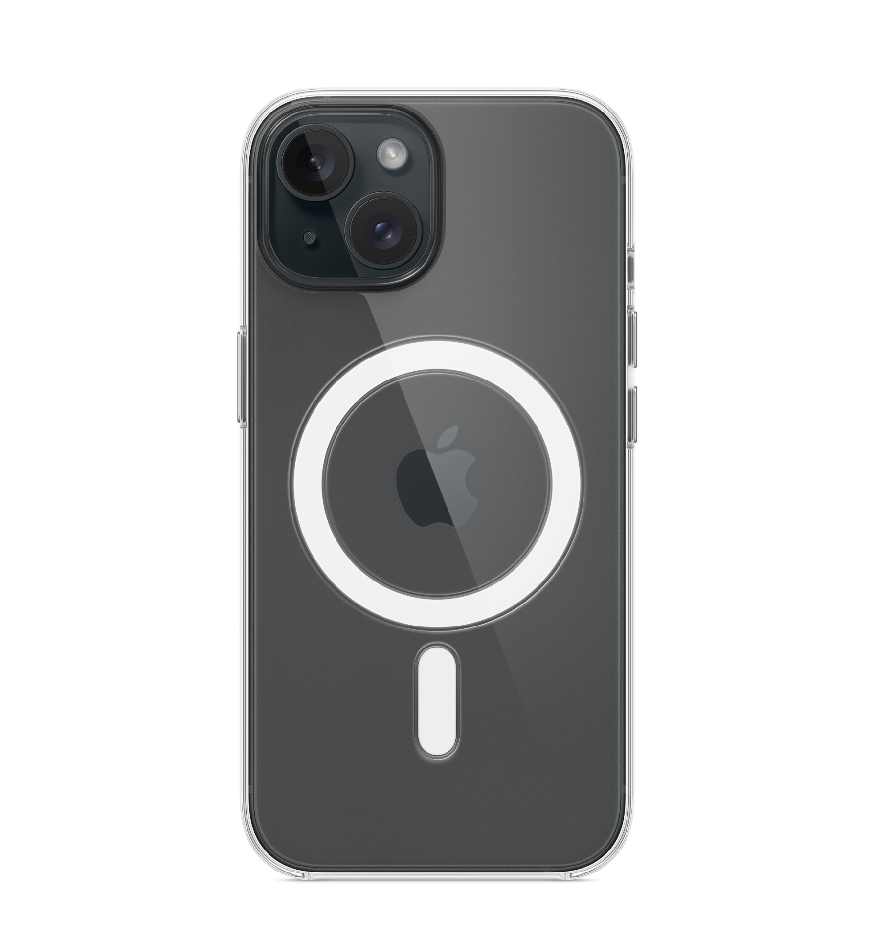 Capa Transparente MagSafe Premium para iPhone 15 Plus Capa transparente com anéis magnéticos para smartphone cinza com duas câmaras