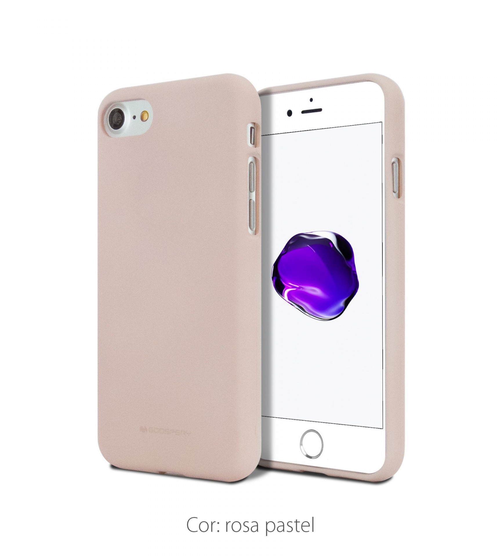 Capa Fina Silicone Soft Feeling Goospery para iPhone Telemóvel em capa rosa pastel sobre fundo branco