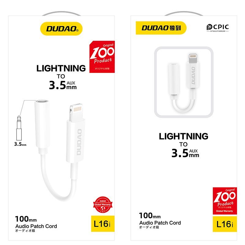 Adaptador Lightning para auscultadores de 3,5 mm Dudao Adaptador DUDAO Lightning para 3.5mm AUX branco com embalagem