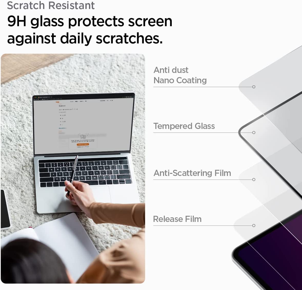 Película de Vidro Temperado Spigen Glass Full Coverage para MacBook Pro Computador portátil com vidro temperado e protetor de ecrã