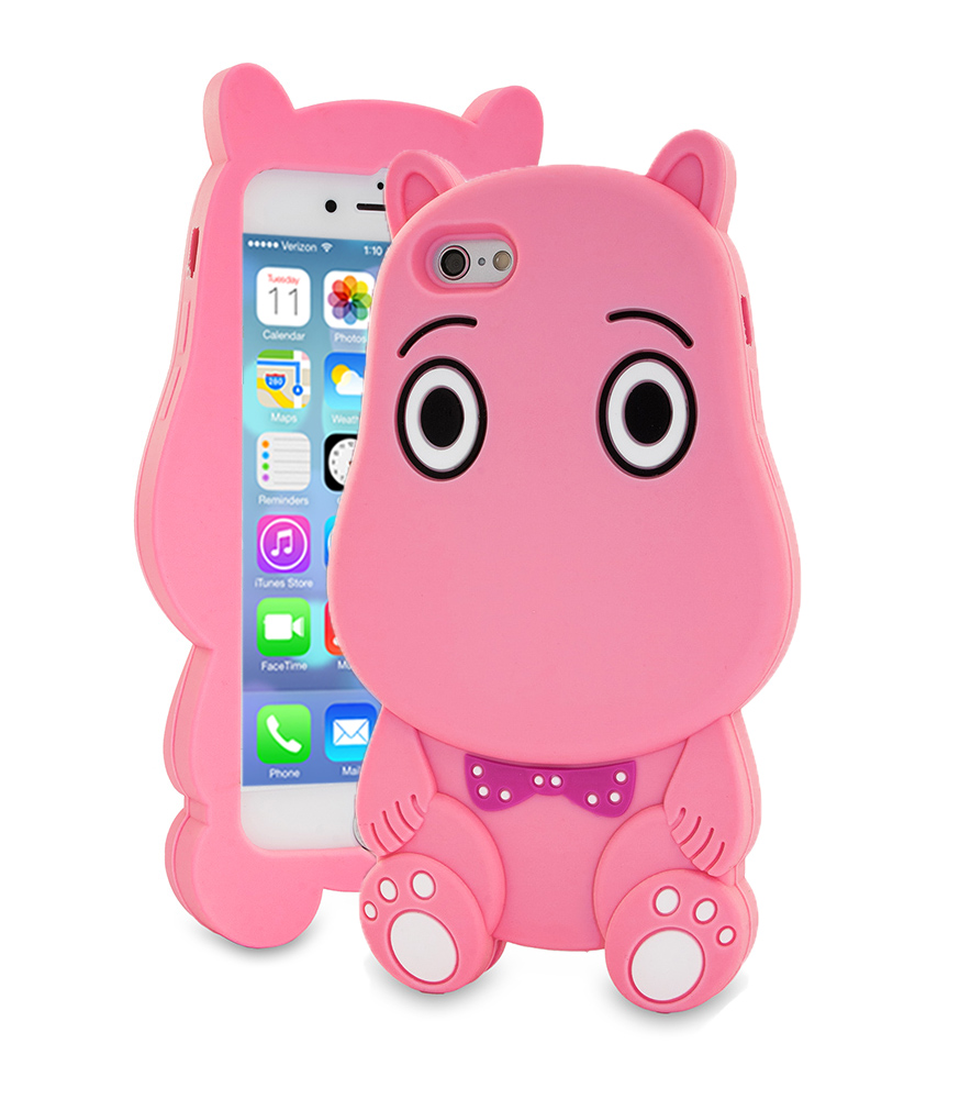 Capa 3D Silicone Hippo para iPhone SE/8/7/6 Capa silicone cor-de-rosa com design de hipopótamo para telemóvel