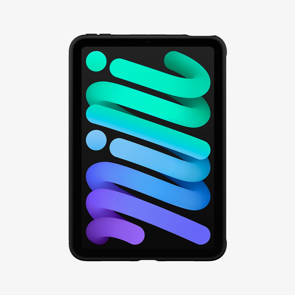 Capa Spigen Rugged Armor para iPad mini 6 (2021) Tablet preto com ecrã colorido em tons de verde, azul e roxo