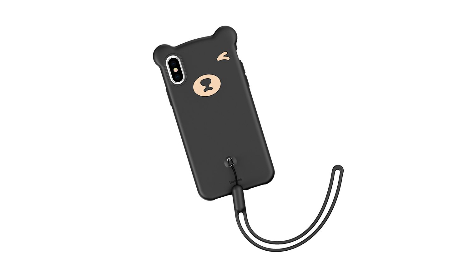 Capa Silicone Baseus Bear para iPhone XS Max Capa preta para smartphone com formato e rosto de urso e corda preta