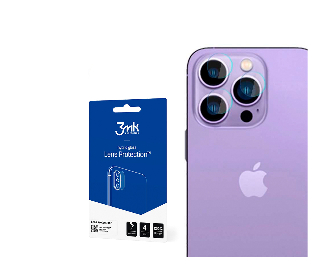 (Pack 4) Películas de Protecção de Câmara Traseira 3mk HybridGlass para iPhone 14 Pro/14 Pro Max Proteção para lentes 3mk com telemóvel lilás Apple