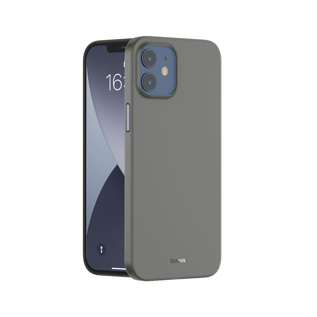 Capa Ultra Slim Wing para iPhone 12/12 Pro Capa cinzenta fosca para smartphone com recorte para câmaras e marca Baseus