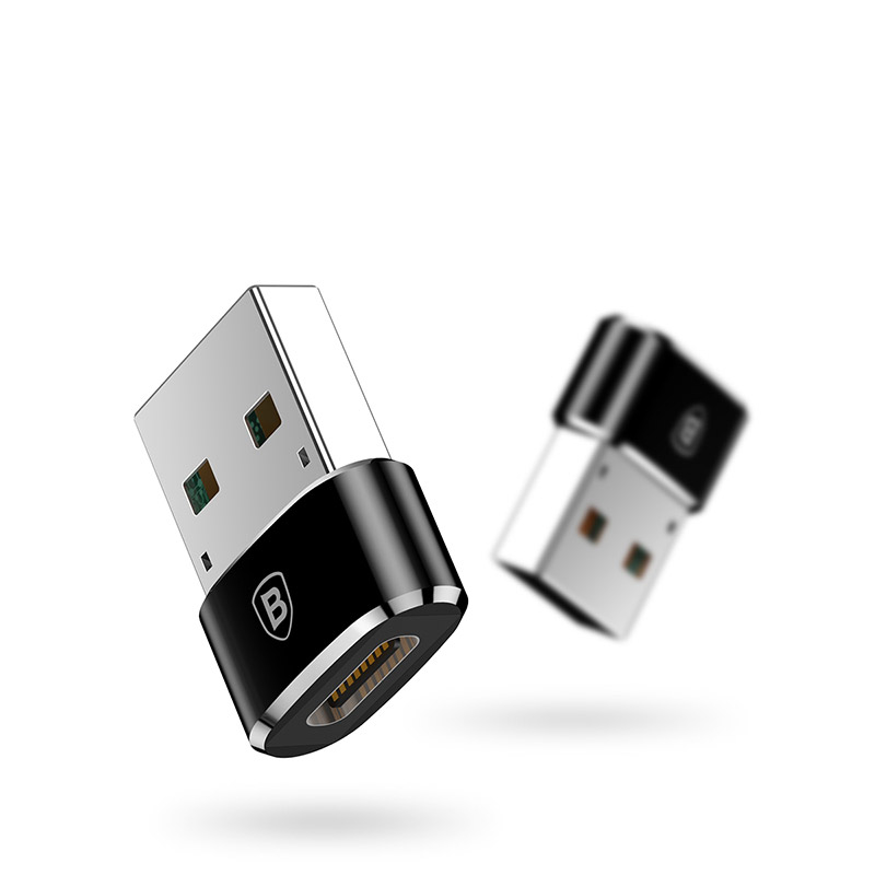 Dois adaptadores USB tipo A pretos e prateados com logótipo 'B'