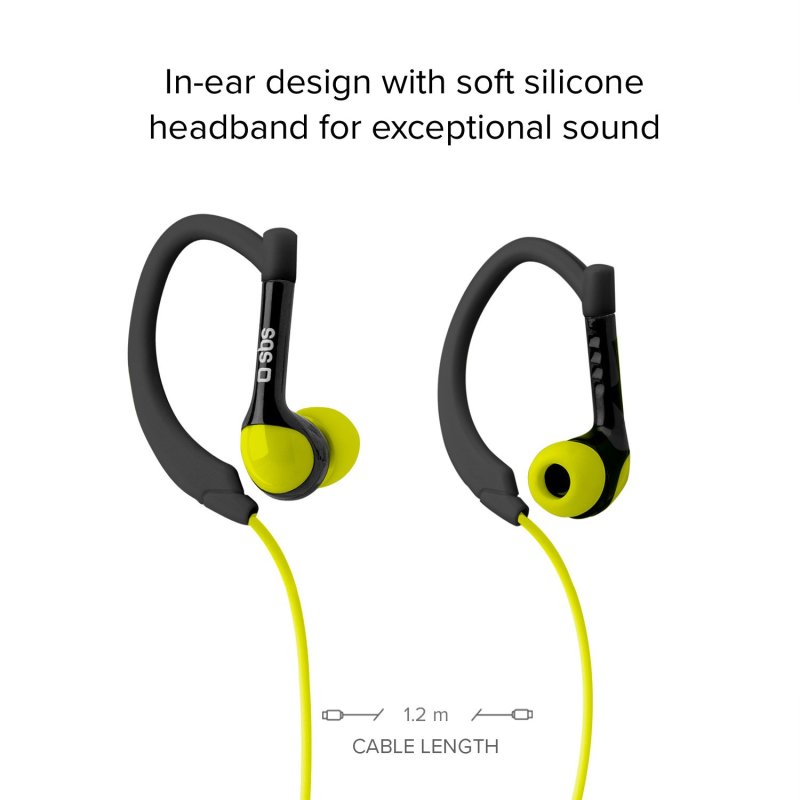 Auriculares desportivos SBS Sport Runway (com comando e microfone) Auriculares intra-auriculares preto e amarelo com cabo amarelo