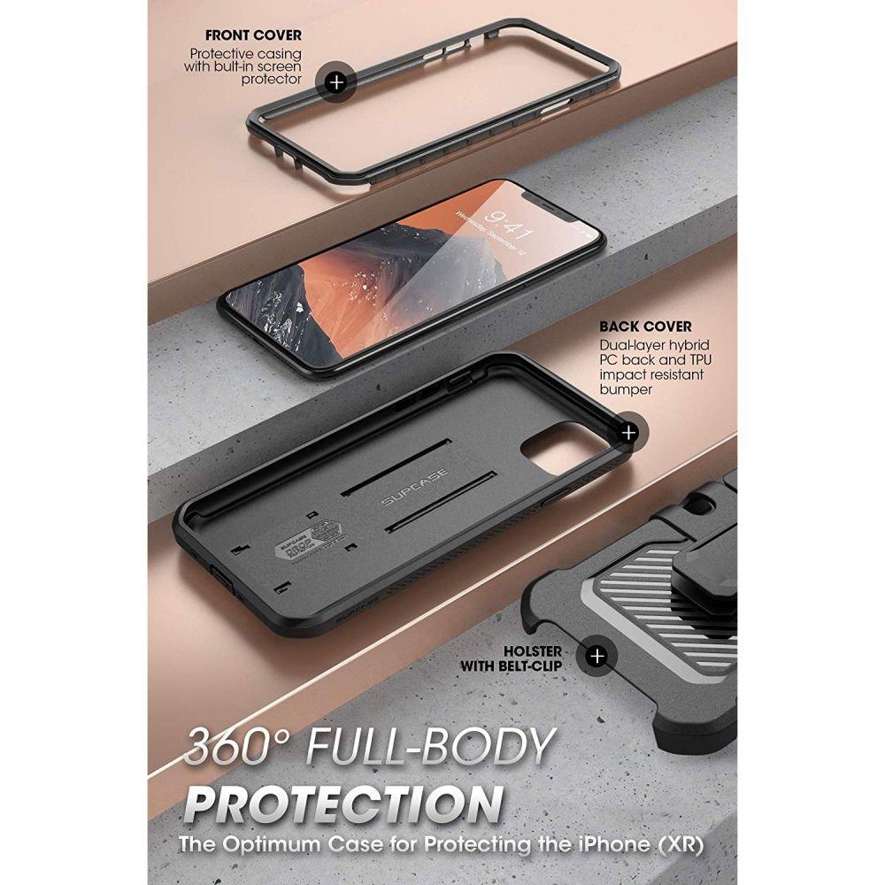 Capa Anti-Shock 360º Supcase Unicorn Beetle Pro para iPhone 11 Pro Capa protetora preta para iPhone XR com proteção total e clip de cinto