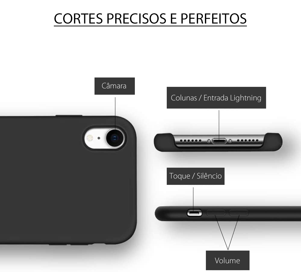 iPhone XR Capa Silicone Rígido Premium Rubberized OEM Capa preta para smartphone com recortes para câmara, colunas/entrada Lightning, botões de toque/silêncio e volume