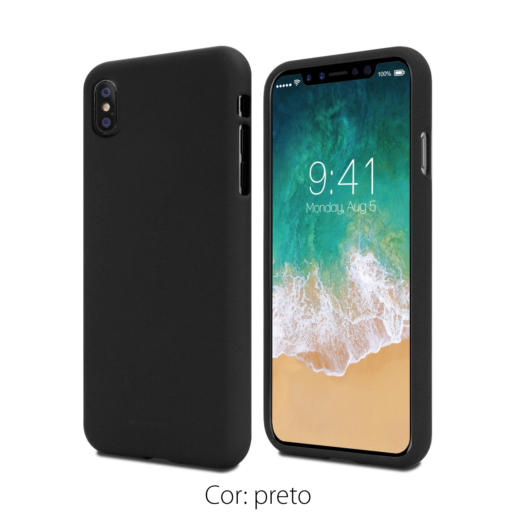 iPhone X/XS Capa Fina Silicone Soft Feeling Goospery Capa preta para smartphone com ecrã ligado e vista da parte traseira