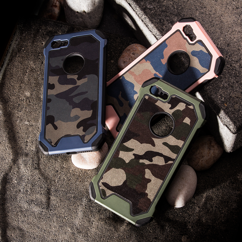 iPhone 7/8 Capa Anti-Shock Armoro Militar Capas de telemóvel robustas com padrão camuflado em várias cores sobre pedras