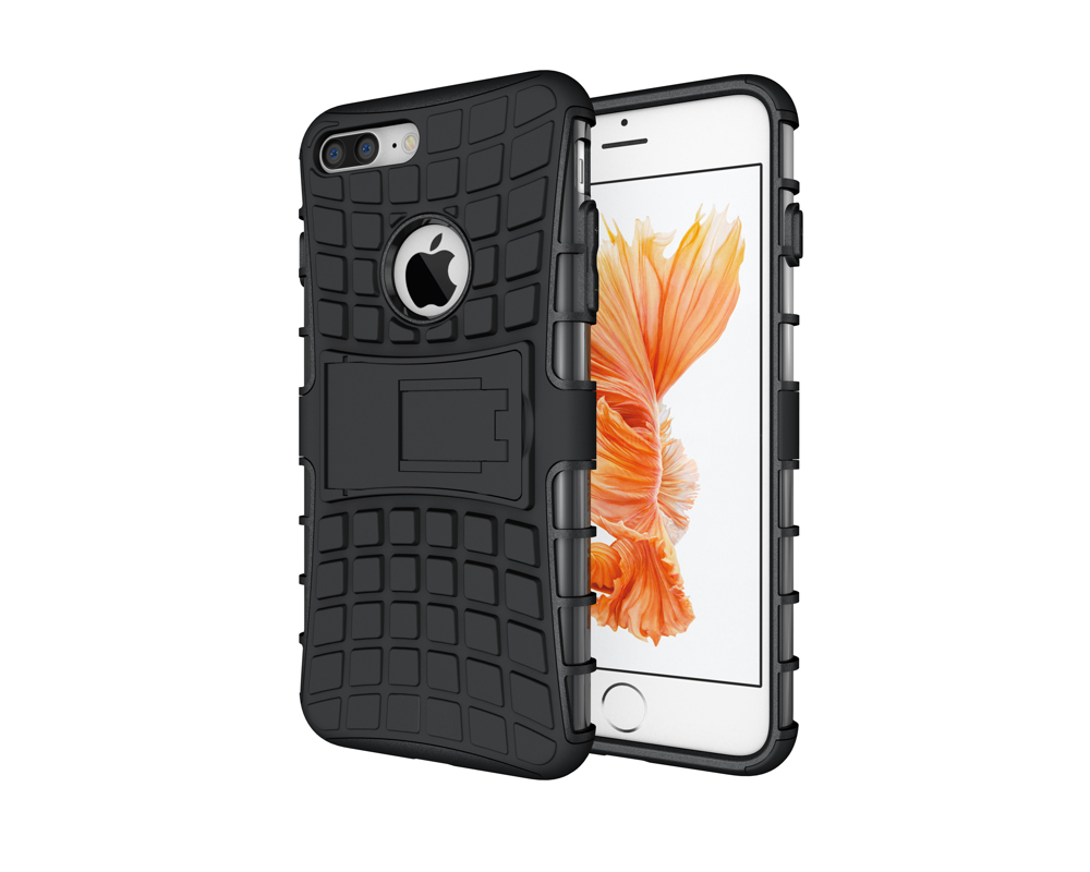 iPhone 7/8 Plus Capa Híbrida Stand Anti-Shock Capa protetora preta para smartphone com suporte integrado