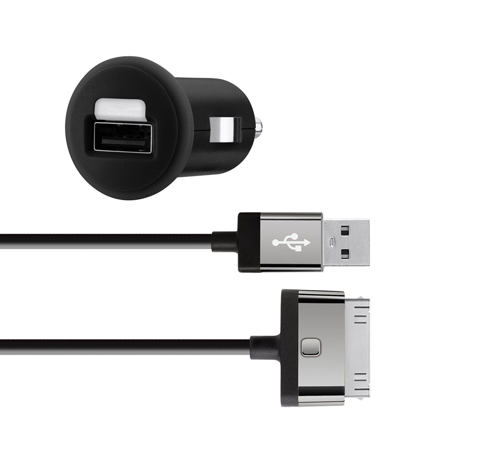 Carregador de isqueiro USB Belkin 2.1A + Cabo iPhone Carregador de carro USB e cabo com conector 30 pinos preto