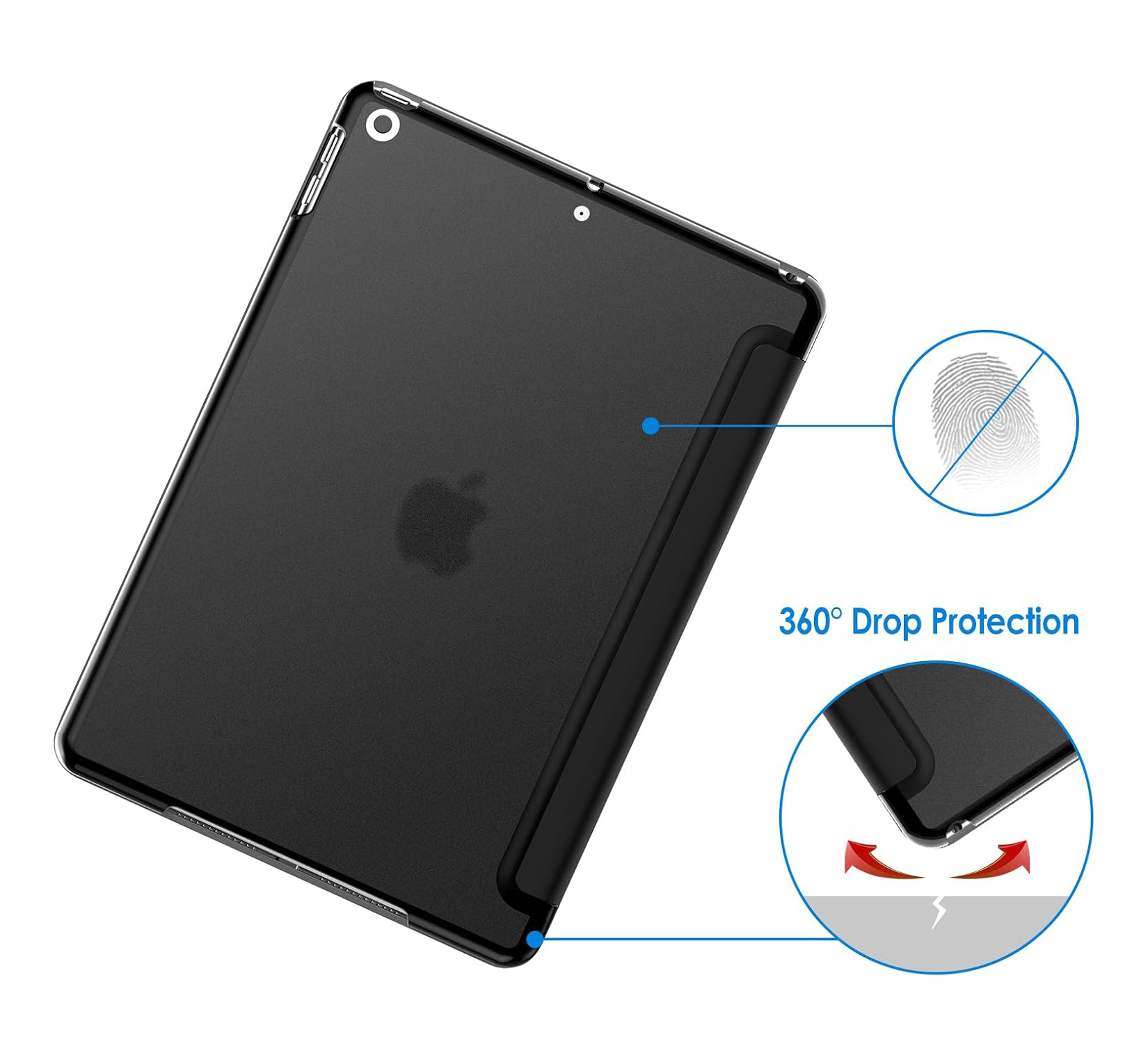 Capa Folio Jetech para iPad 10.2" - Preto Capa protetora preta translúcida para tablet Apple com proteção 360°