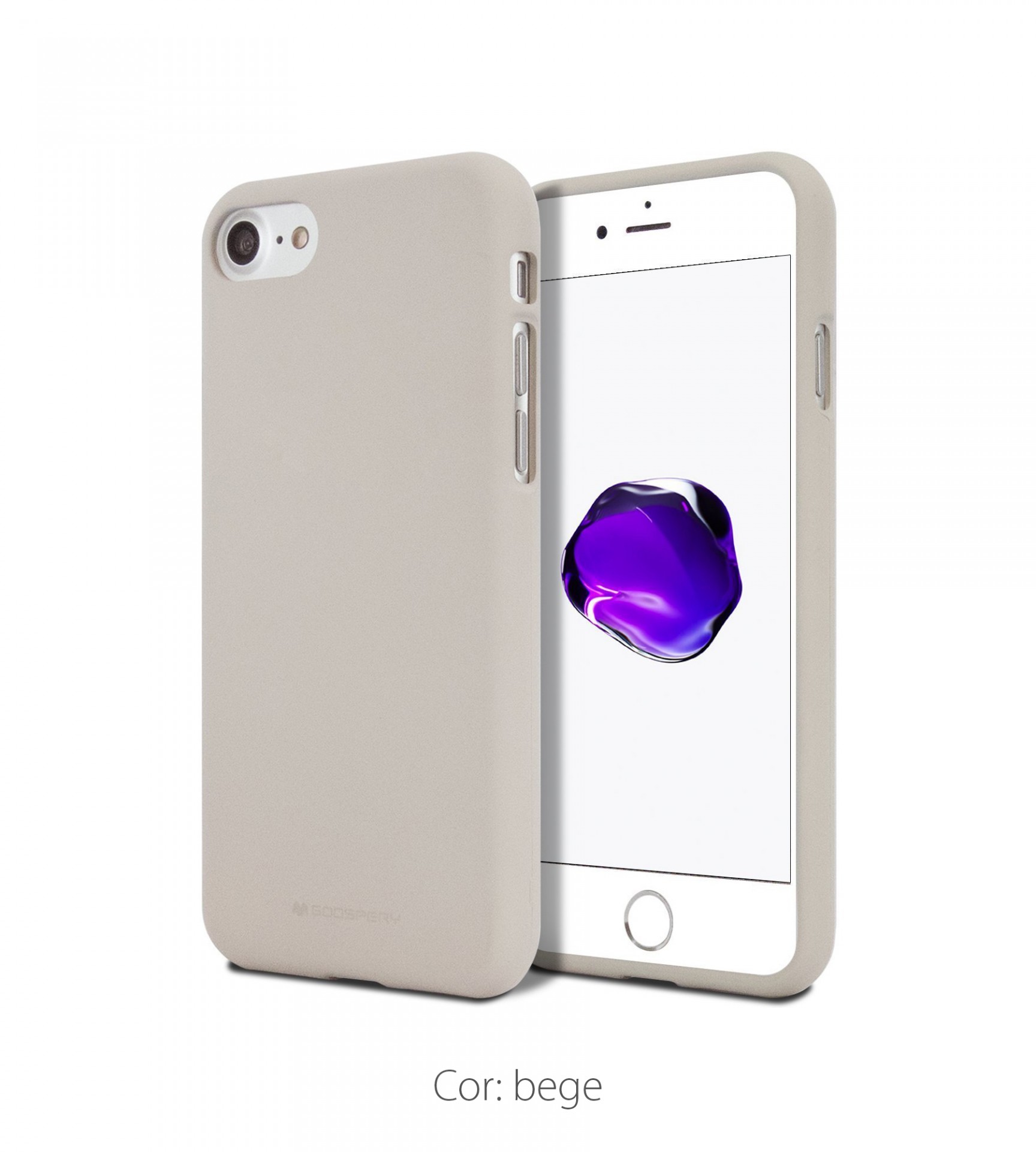 Capa Fina Silicone Soft Feeling Goospery para iPhone Capa de smartphone bege em silicone com telefone branco e fundo branco