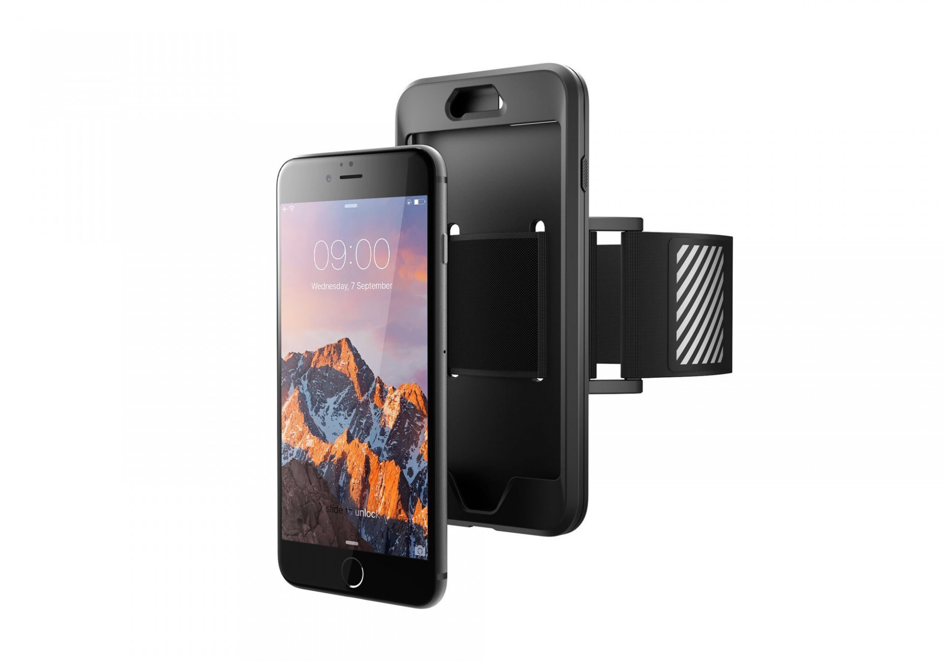 Armband / Bolsa Desportiva 2-em-1 Silicone Smartphone preto com capa preta e suporte para braço