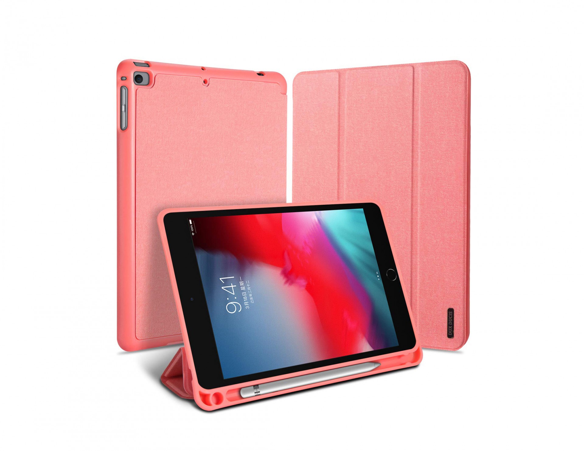 Capa Domo Pencil para iPad mini - Rosa Capa protetora rosa para tablet com suporte e caneta