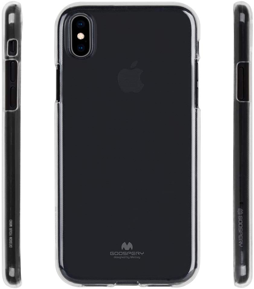 iPhone XS Max Capa Goospery Jelly 100% Transparente Capa protetora transparente para smartphone preto Apple com texto GOSSPERY