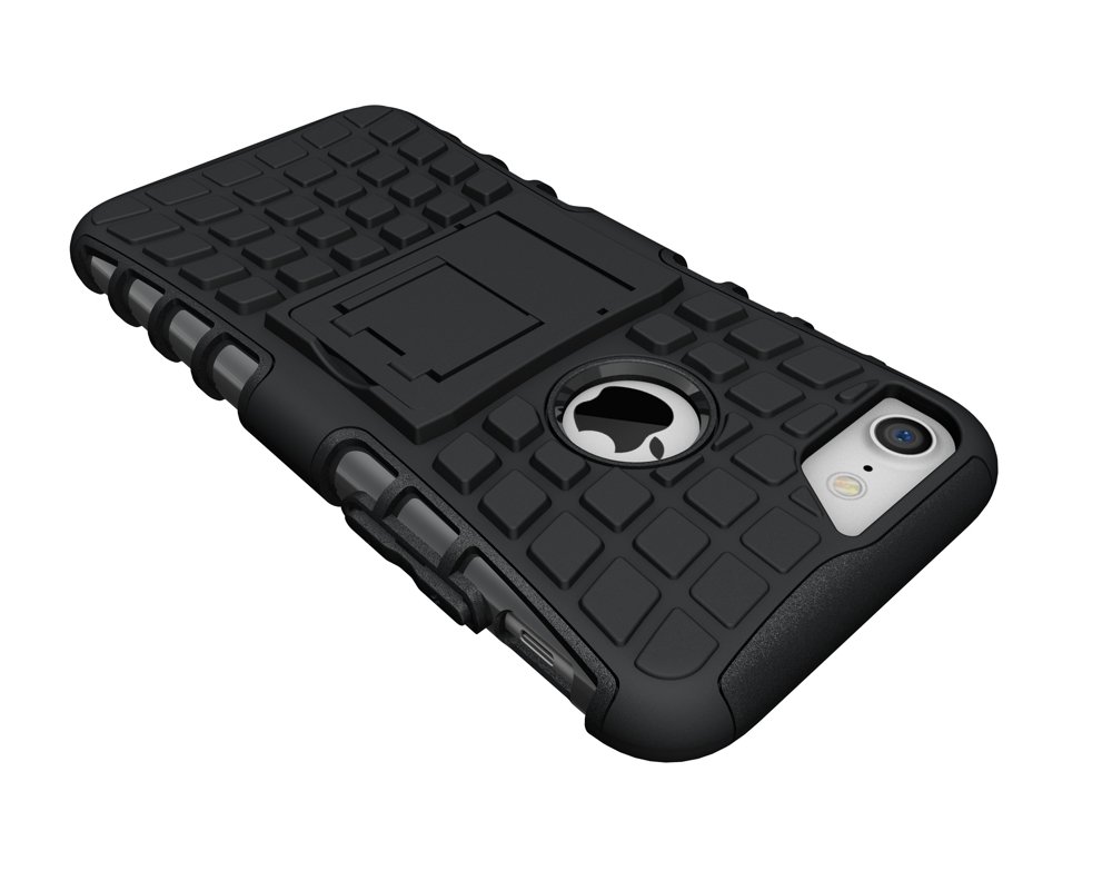 iPhone 7/8 Capa Híbrida Stand Anti-Shock Capa protetora preta para smartphone com suporte e textura quadrada