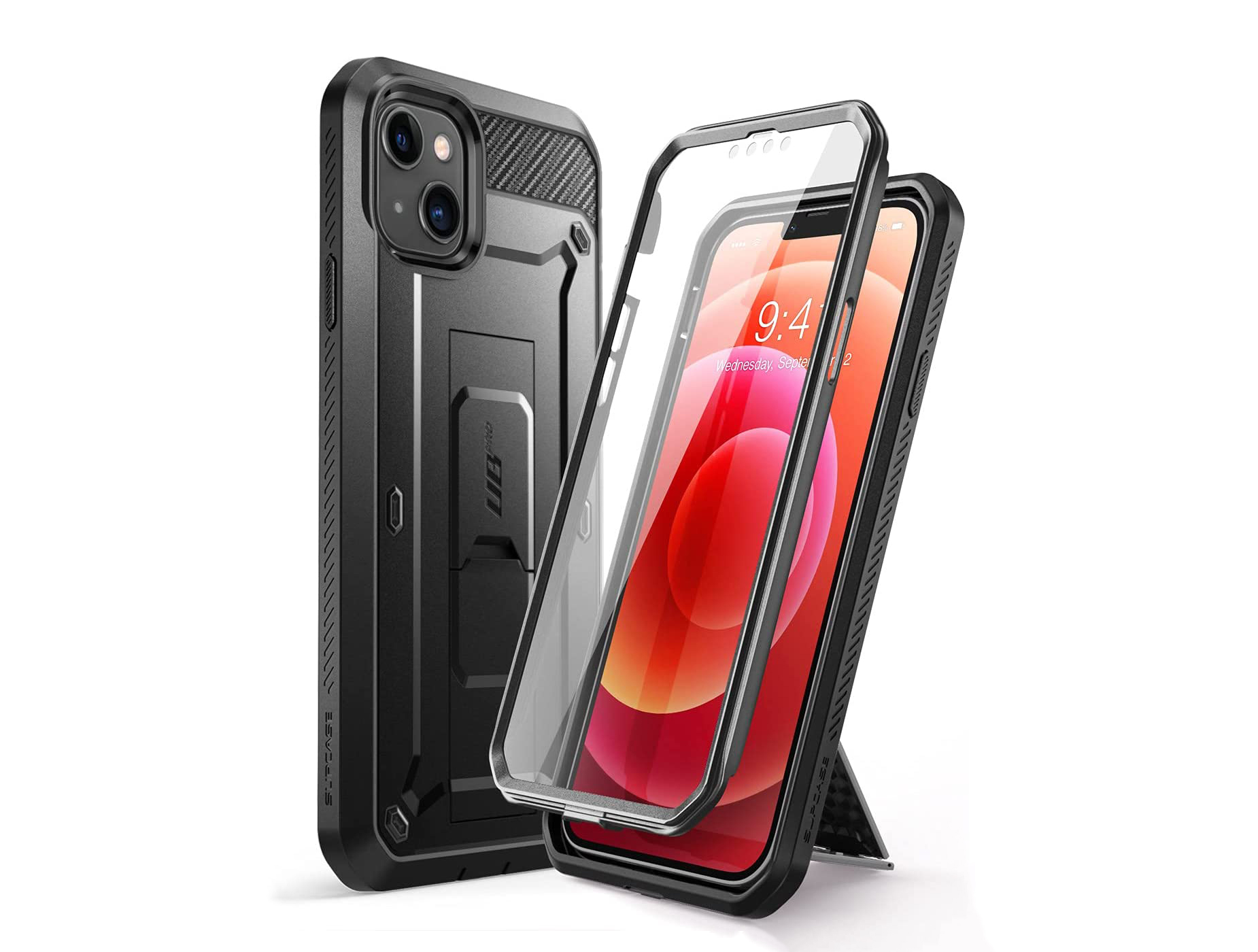 Capa Anti-Shock 360º Supcase Unicorn Beetle Pro para iPhone 13 mini Capa protetora preta para smartphone com película protetora transparente exibindo ecrã