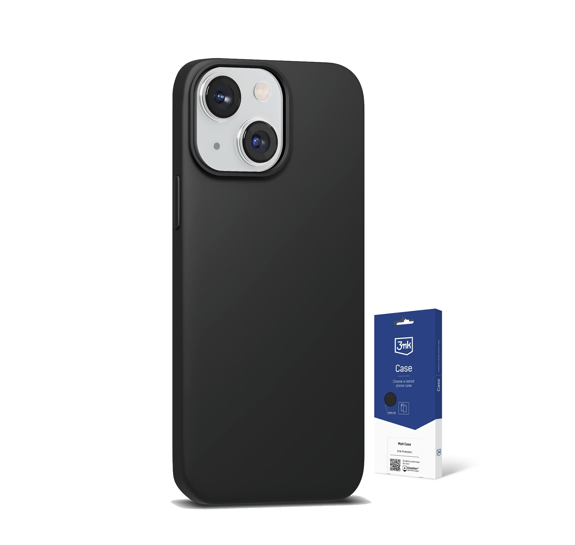 Capa Silicone 3mk Matt Case para iPhone 15 Capa preta para telemóvel com embalagem azul e branca