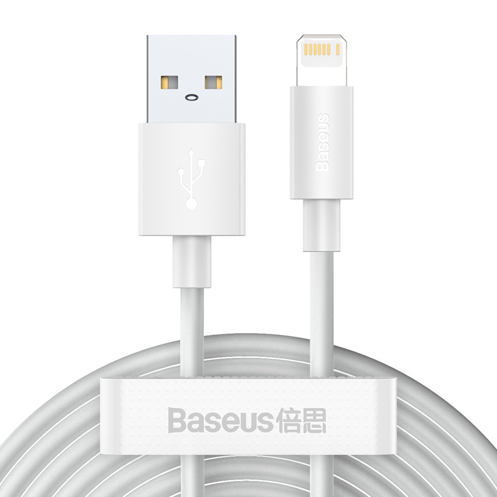 (Pack 2) Cabo Baseus 2.4A Lightning para USB (1,5 m) Cabo USB branco Baseus com conector USB-A e Lightning