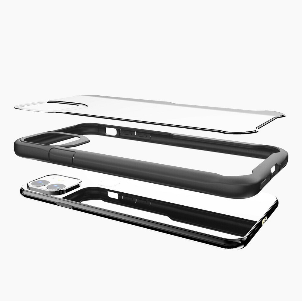 Capa Anti-Shock Proda Hart para iPhone 11 Pro Capa protetora para smartphone em três partes, transparente e preta.